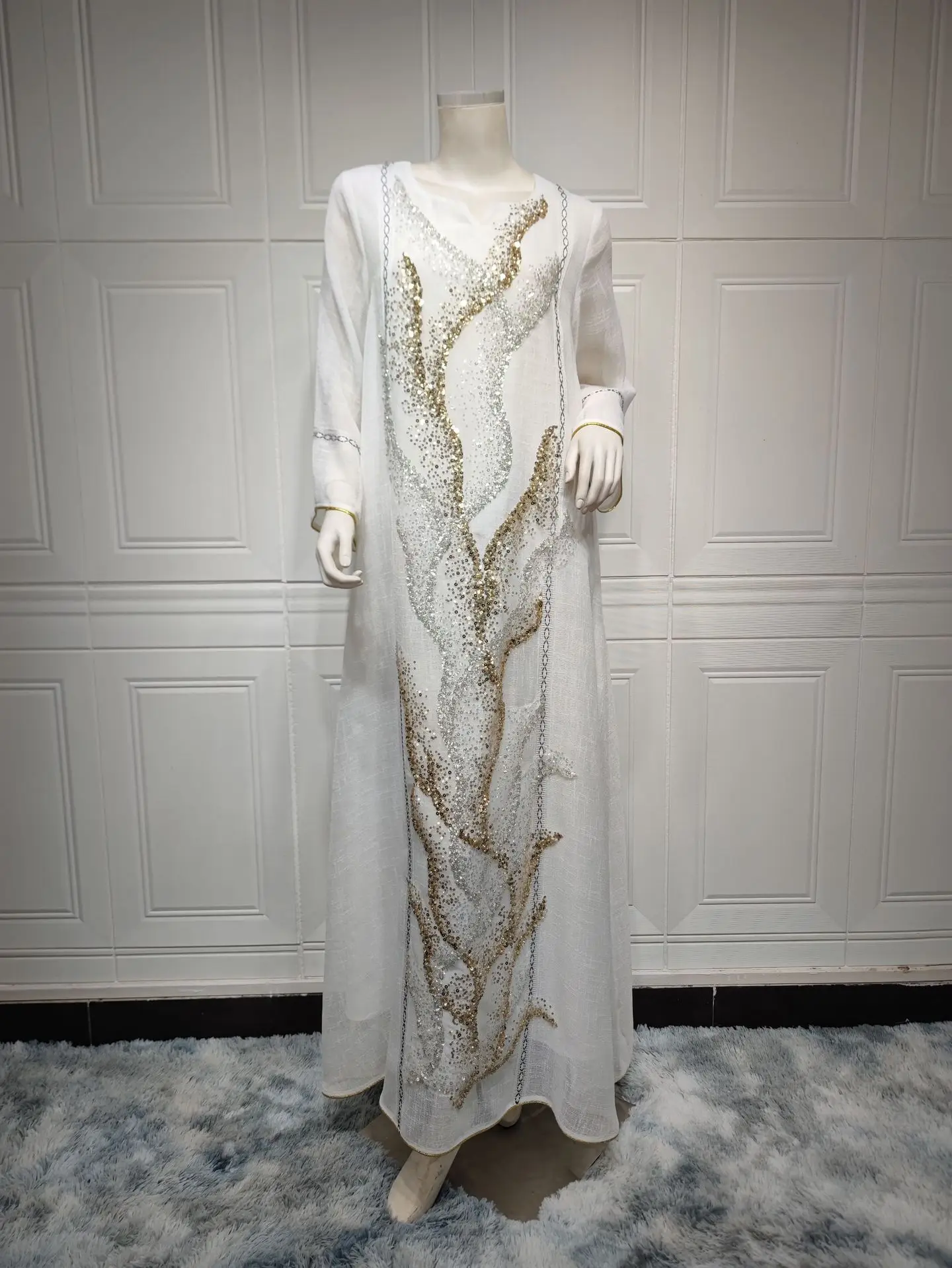 Abaya dubai vestido de noite de luxo mulher para festa de formatura modesto moda malha lantejoulas bordado novo em vestidos 2023