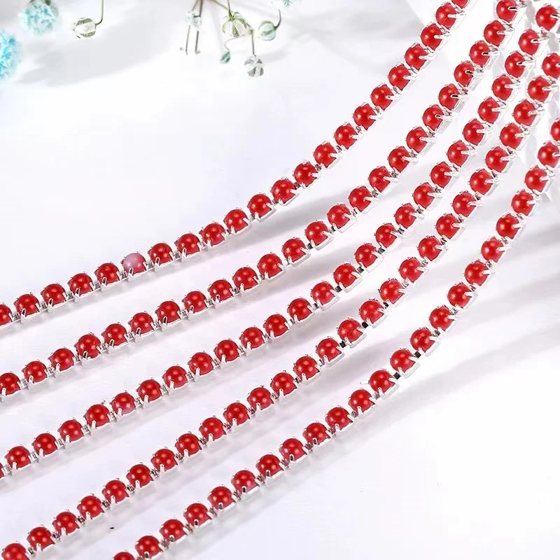 2mm 2.5mm 1yard/Piece 12Colors Colorful Pearl Claw Chain,Silvery Bottom Sew on Cup Chains For Diy Garment Bags Decorations