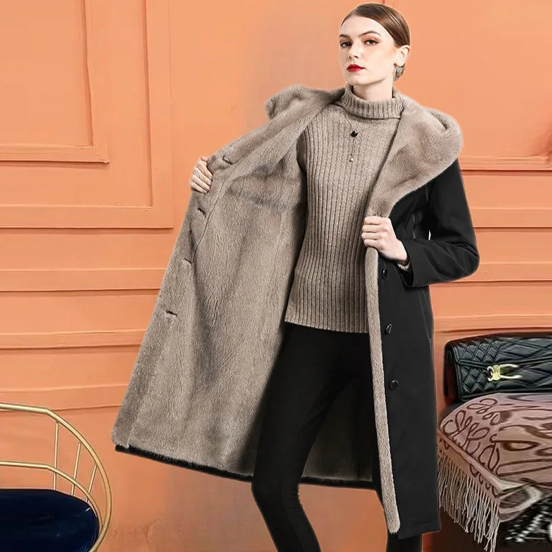 

Women Black Thick Faux Fur Jacket Colorblock Autumn Winter Maxi Coat Long Warm Luxury Belt Fur Parkas Furry Outerwear