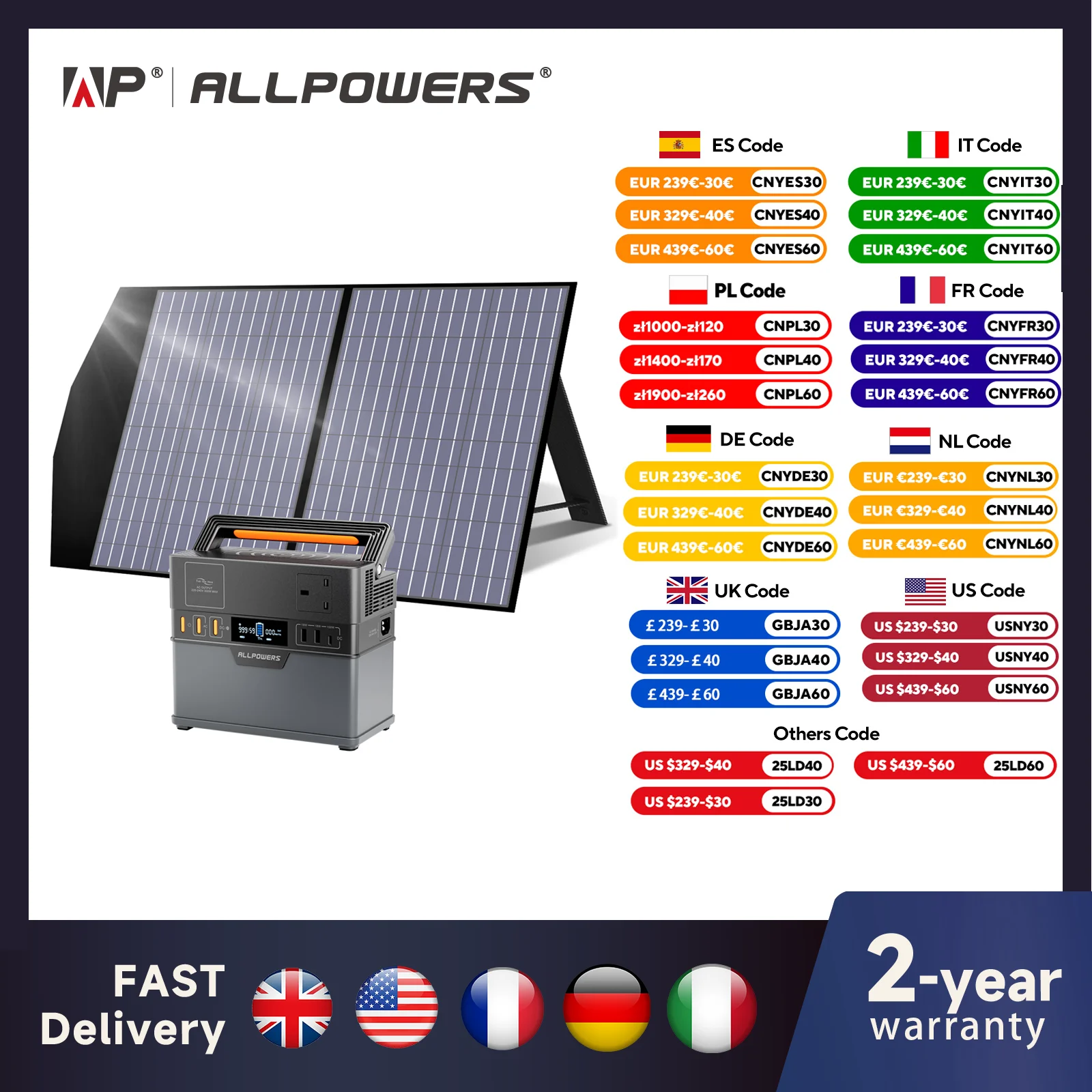 ALLPOWERS Portable Power Station S300 288Wh Solar Generator With 18V 100W Portable Solar Panel for Outdoor Camping RV Home