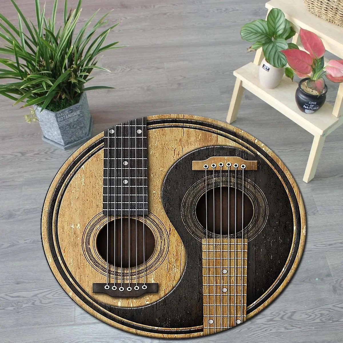 Music Studio Guitar Pattern Round Carpet Living Room Bedroom Entrance Door Mat Non-slip Machine Washable Toilet Bath Rugs Decor
