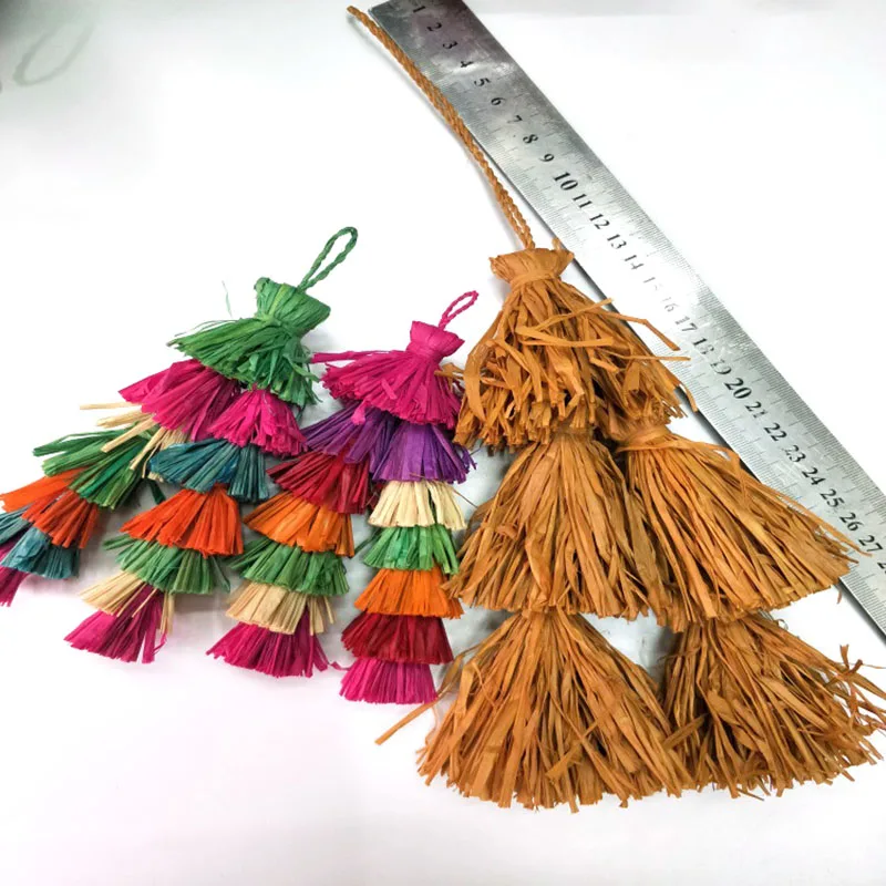 3.5cm  Lafite Raffia  Tassel Trim Fringe Tassels for DIY  Keychain Cellphone Straps Jewelry Fiber Pendant with Caps Findings