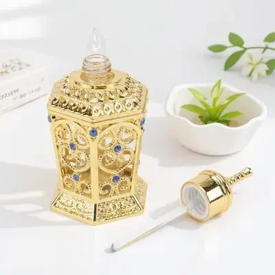 

1pc Glass Perfume Bottle 10Ml Golden Vintage Essential Oil Container Travel Mini Liquid Dispenser Aromatherapy Storage Bottle