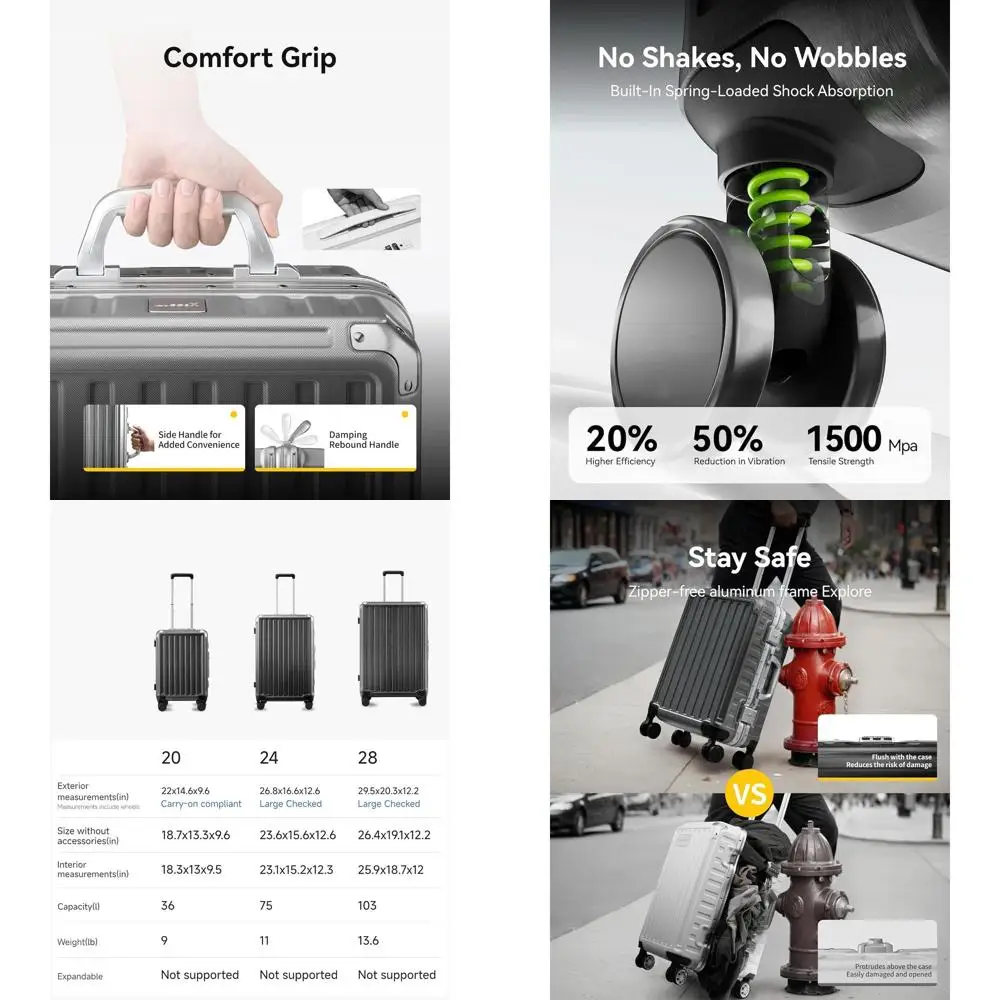 

24 Inch Spinner Luggage with Aluminum Frame, Zipperless Polycarbonate Hard Shell Suitcase in Blue