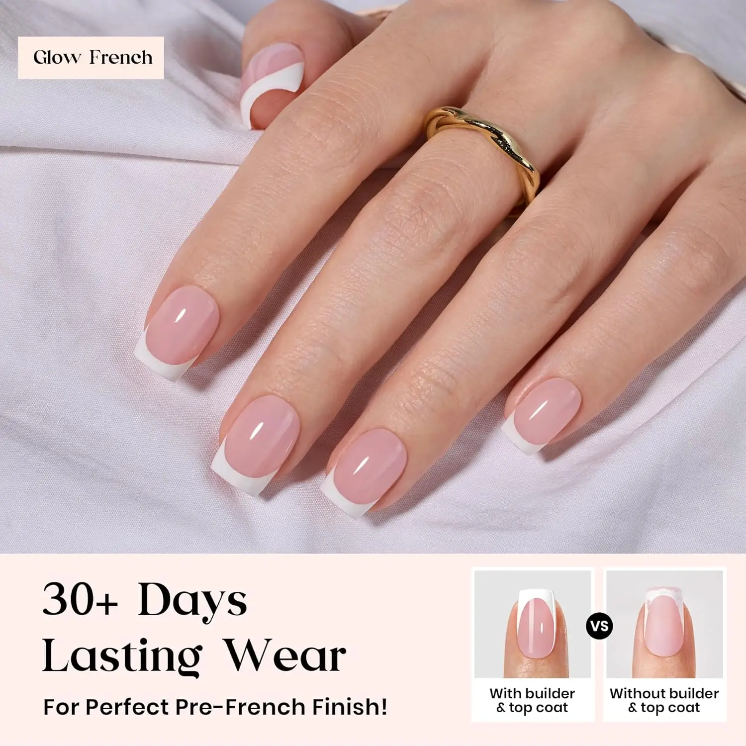 Kit de uñas a presión cuadradas cortas de color rosa francés brillante, 150 piezas todo en uno con pegamento, removedor, capa superior y regalo de lámpara