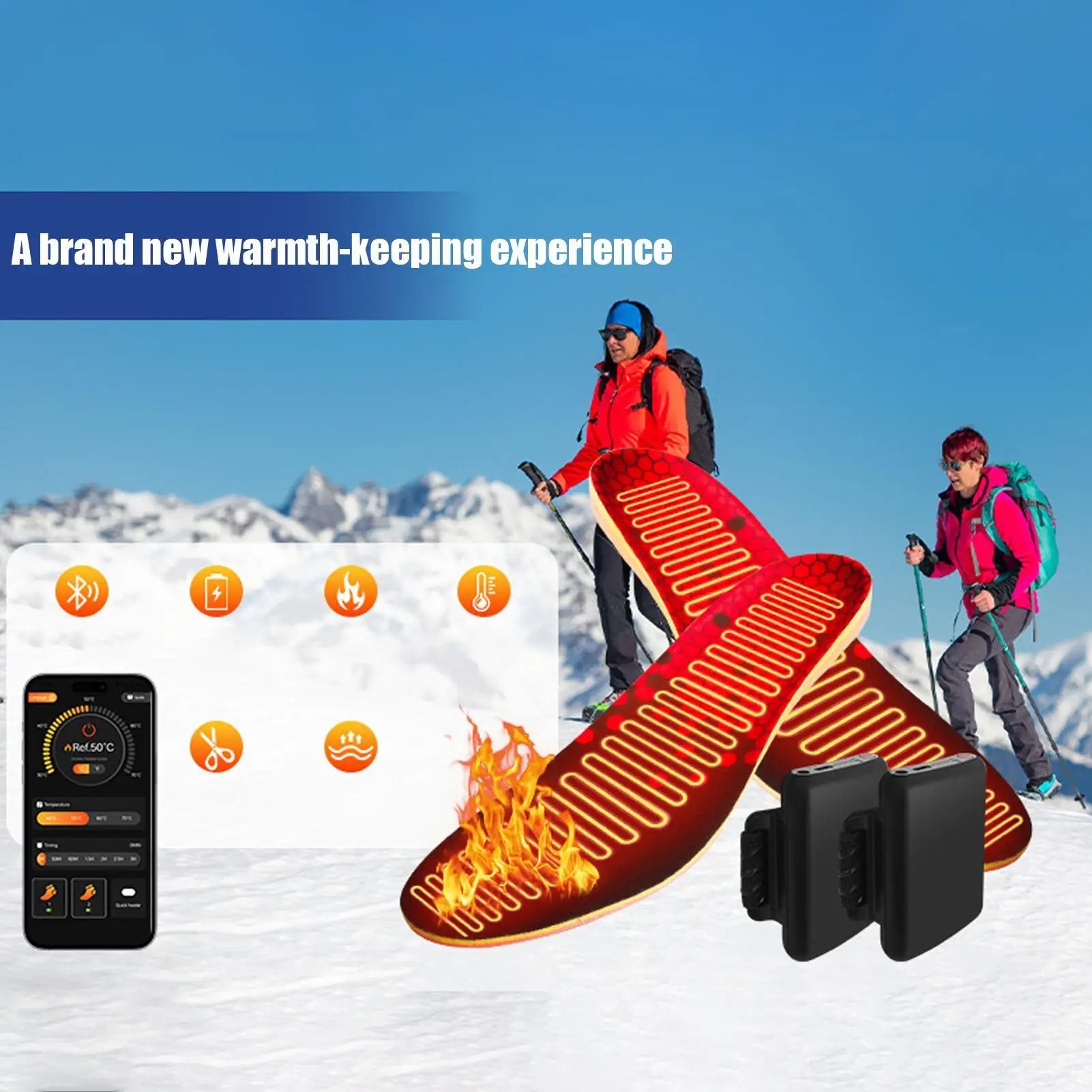 Palmilhas aquecidas recarregáveis Bateria de 5000mAh e aquecedores de pés com controle remoto para esqui, trabalho ao ar livre, camping, homens e mulheres