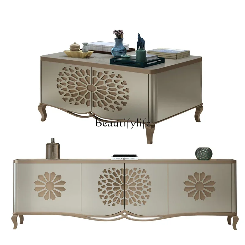 

XX39American light luxury coffee table post-modern solid wood long living room stainless steel coffee table