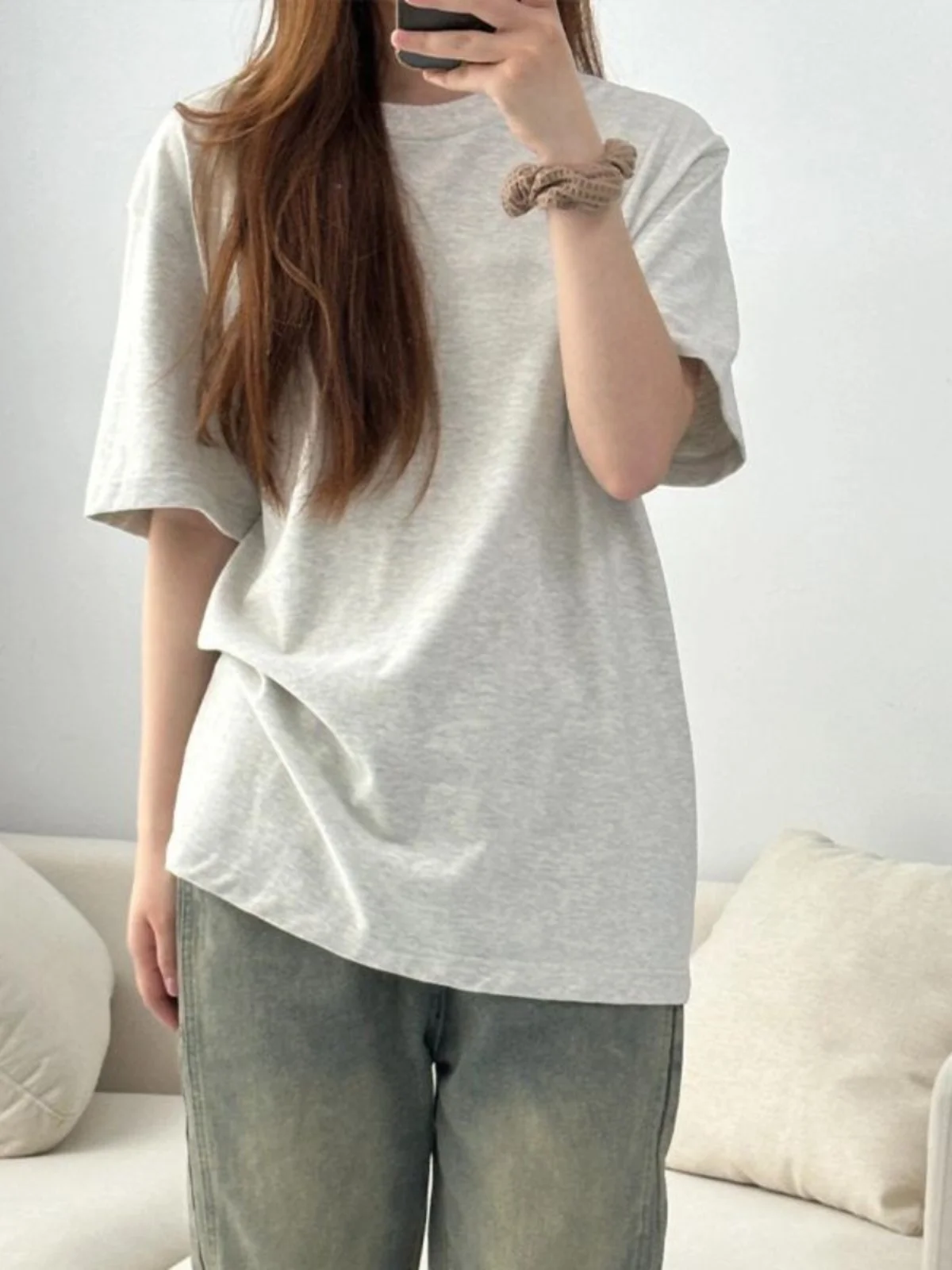 

Pure Cotton ort Sve T-irt Men's Heavyweight Oaeal ey Loose Fit oulder Width Youthful Sle Spring Summer