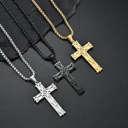 Stainless Steel Irish Knot Cross Pendant Men Necklace, Prayer Boy Jewelry