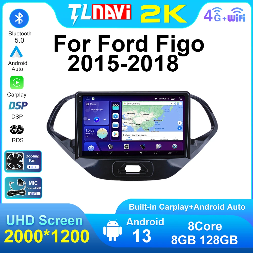 

Беспроводной Carplay для Ford Figo 2015 2016 2017 2018, автомобильный радиоприемник, мультимедийный видеоплеер, навигация, GPS, Android, авто головное устройство