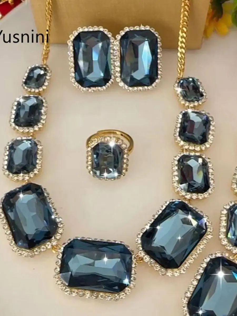 New Fashionable High-End Dubai 24K Gold Plated Necklace Earrings Rings Bracelet Romantic Wedding Party Jewelry Set for Lover 666 view 3