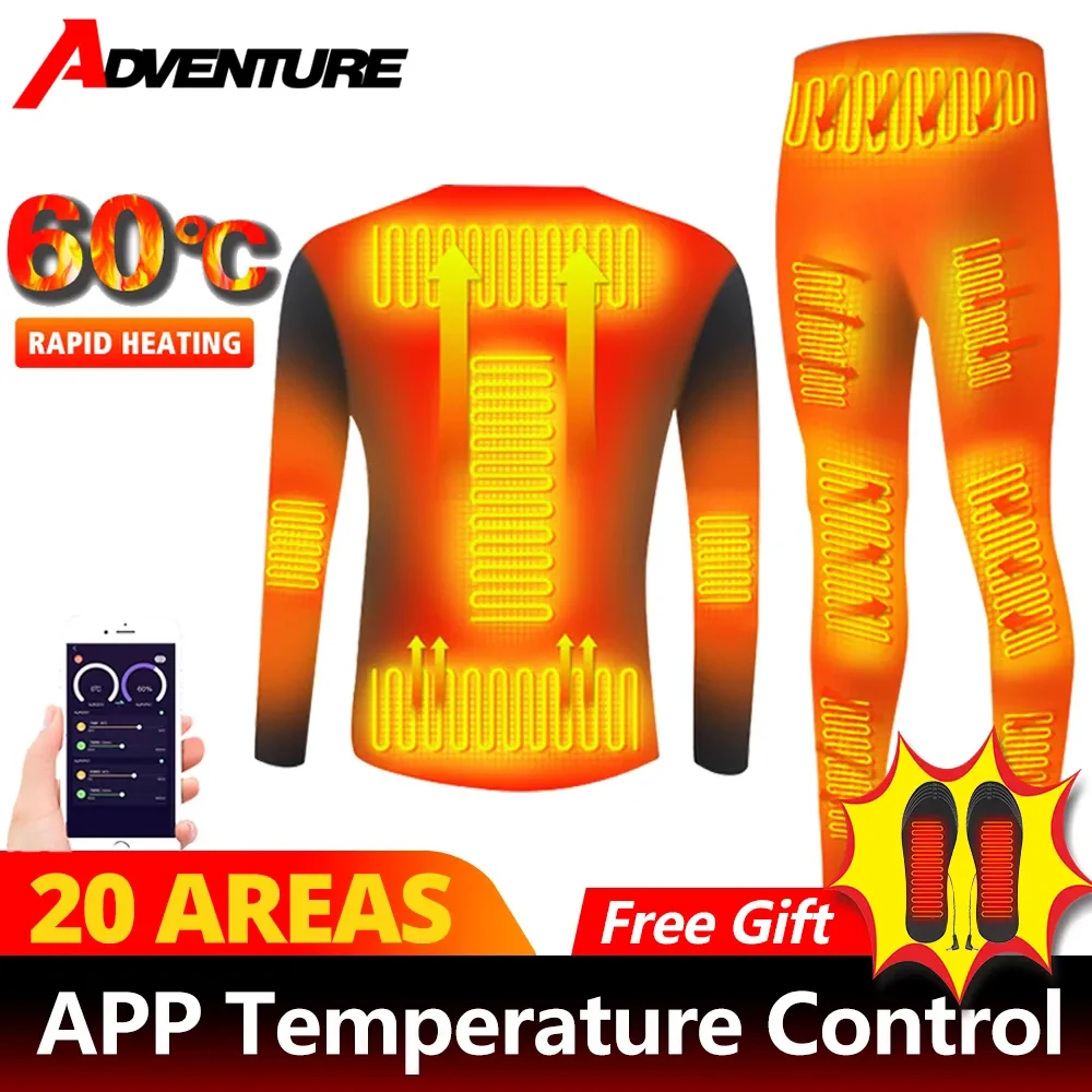 

Men 20 Zone Winter Warm Heated Underwear Adjustable Temperature Electric Heating Underwear Outdoor Skiing Thermal Underwear