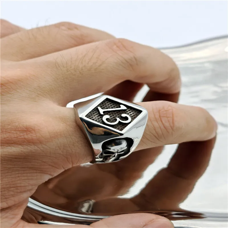 Number 13 Solid Skull Ring 316L Stainless Steel Jewelry Punk Men Skeleton Rings