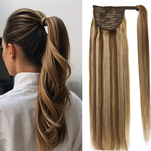 Imagen 1 del producto Extensiones de cola de caballo de cabello humano liso, 100% virgen, Natural, brasileño, Remy, Clip envolvente, cola de caballo para salón