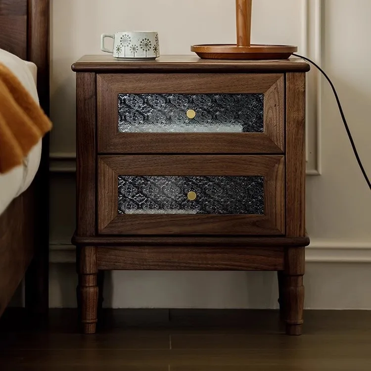Solid wood bedside table small apartment bedroom narrow medieval furniture storage locker