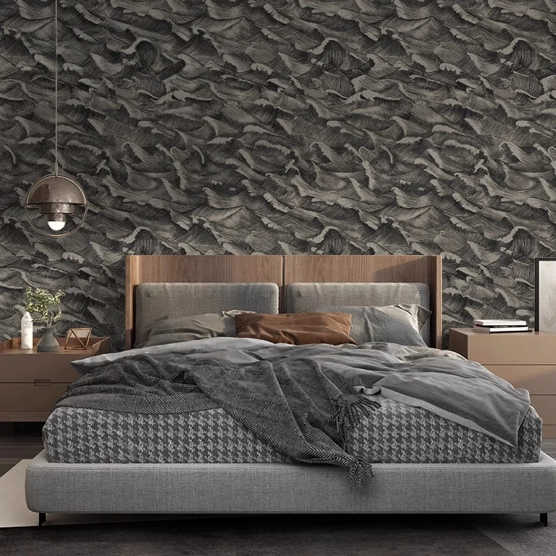 Custom Non-Woven Wallpaper with Artistic Sketch Wave Grain,53cm x 10m, Non-adhesive Wall Covering for Living Room,Bedroom, Grey