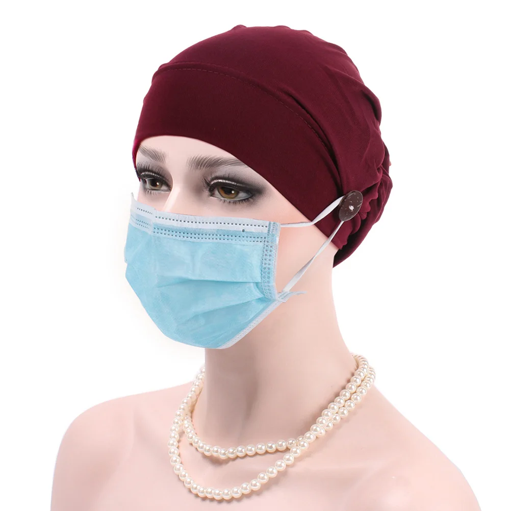 

Polyester Women Turban Chemo Hat Soft Button Design Sleep Face Washing Hair Cover Reusable Comfortable Bed Pillow Protector