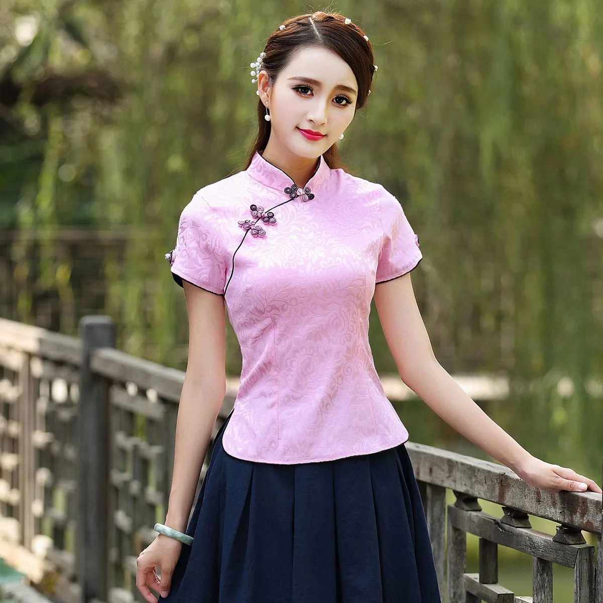 Spring Cotton Slim Cheongsam Tops Chinese Traditional Mandarin Collar Tang Coat Soft Satin Chinese Style Shirt Plus Size