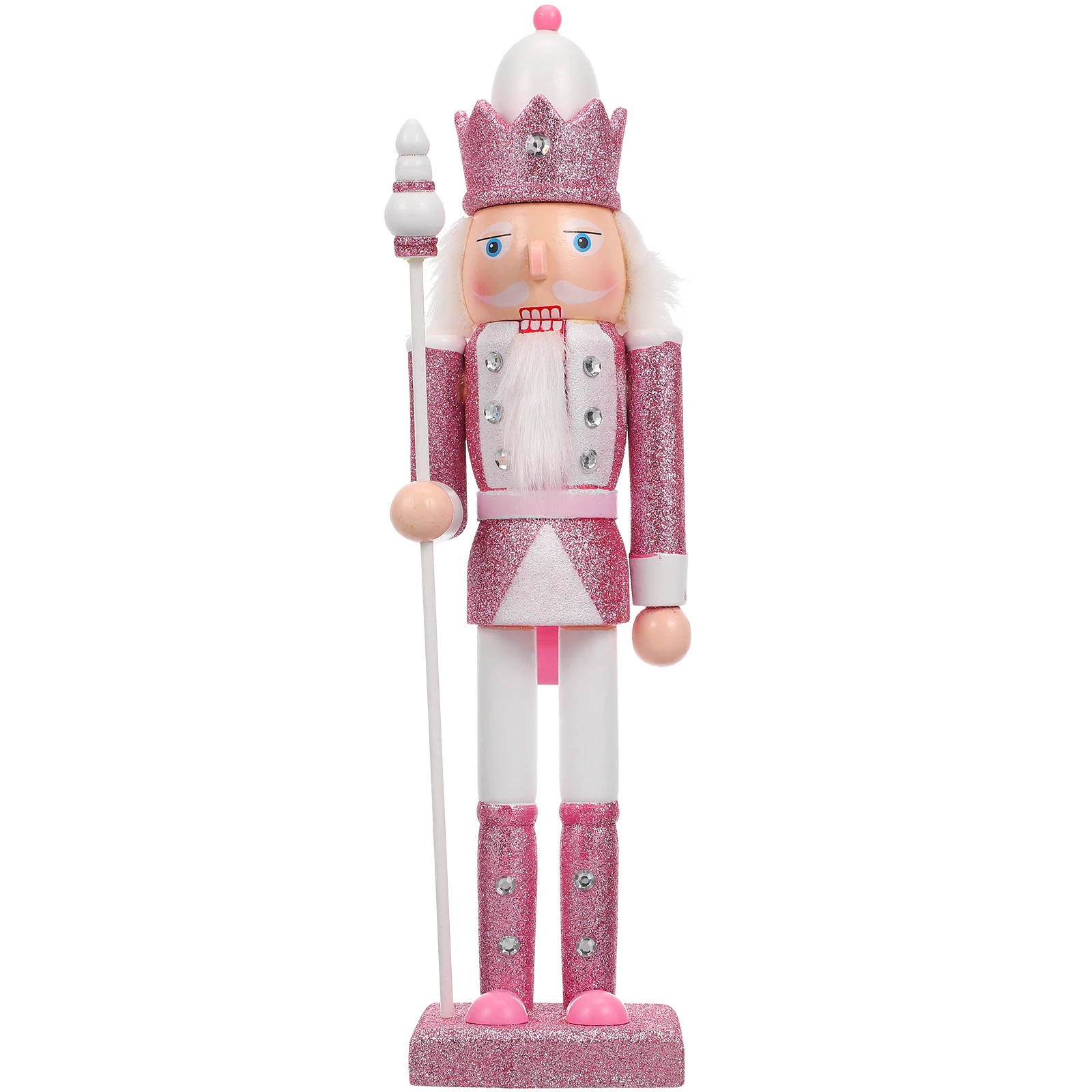 Pink Wooden Nutcracker Solider Figurine Puppet Pink Glitter Soldier Handcraft Ornament Christmas Home Office Decoration