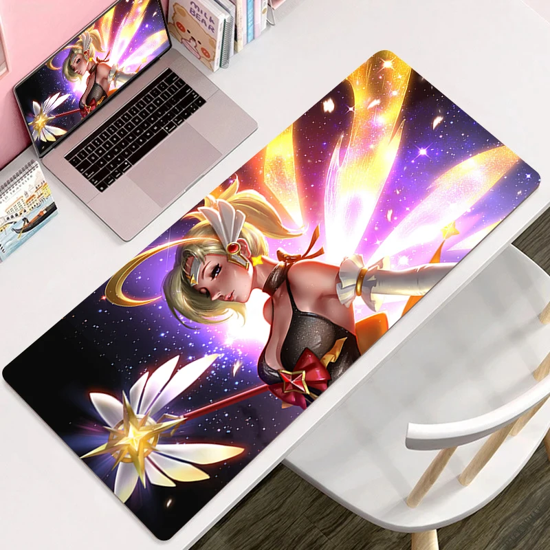 

Gaming Mouse Pad Overwatch Mercy Large Keyboard Pads Anti Slip Gaming Cabinet Mouse Mat PC Laptop Kawaii Deskmat Anime Mousepad