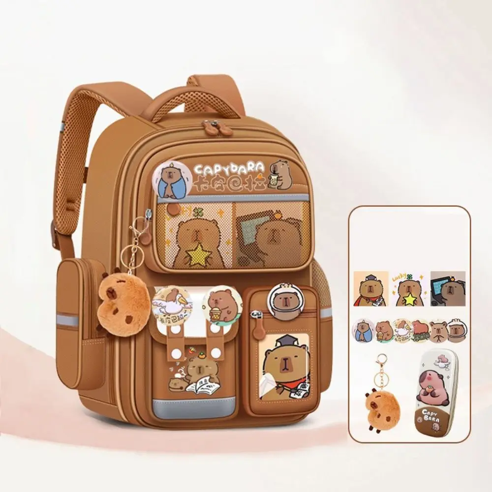 Mochila Capybara con múltiples compartimentos, tela Oxford impermeable, bolso escolar de animales de dibujos animados, correas anchas, gran capacidad