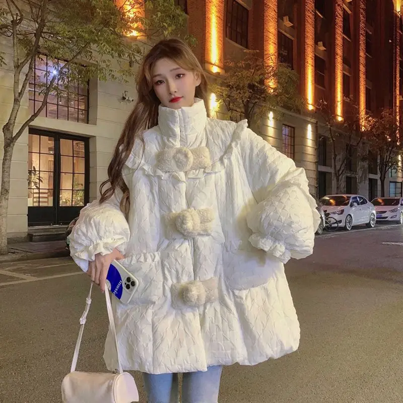 2023 New Women Down Cotton Coat Winter Jacket Female Mid Length Version Parkas Loose Thick Warm Outwear Sense of Design Overcoat
