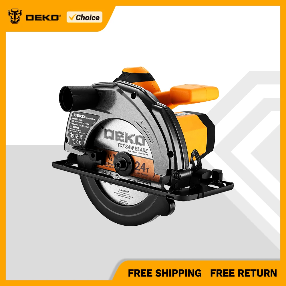 DEKO-Sierra Circular eléctrica de alta potencia, 1500W, máquina cortadora de tablero, herramientas eléctricas para carpintería con hoja de 185mm con mango auxiliar