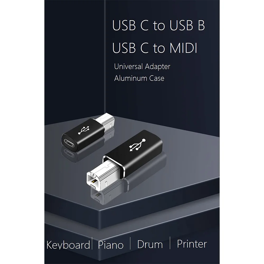 อะแดปเตอร์ USB C ถึง USB B 4 แพ็ค, อะแดปเตอร์ Type C ถึง USB MIDI สําหรับคอนโทรลเลอร์ Midi, คีย์บอร์ด Midi, อินเทอร์เฟซเสียง, สีดํา