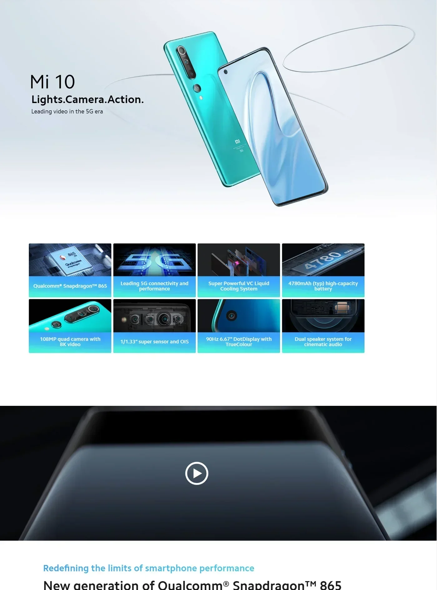 هاتف Xiaomi 10 RAM 12GB ROM 256GB 5G الذكي أندرويد 6.67 بوصة كوالكوم سنابدراجون 865 4780 mAh البرامج الثابتة العالمية HyperOS 1.0 108mp