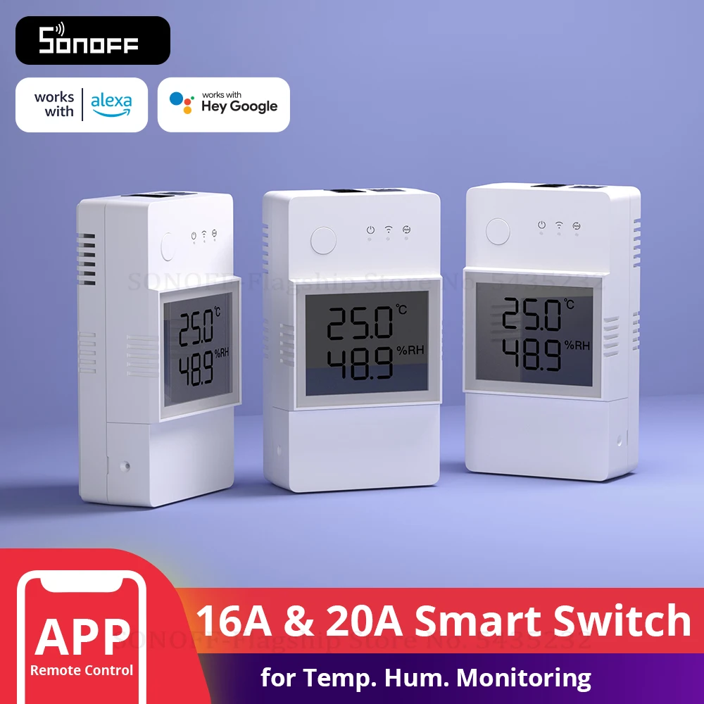 3PCS SONOFF TH Elite 16A/20A WiFi Smart Temperature And Humidity Monitoring Switch LCD Display Remote Control Via eWeLink Alexa