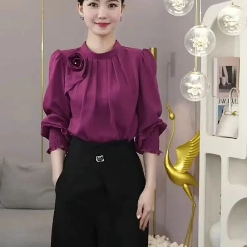 Fashion Long Sleeve Solid Color Blouse Spring Autumn New All-match Loose Office Shirt Tops Temperament Elegant Women Clothing