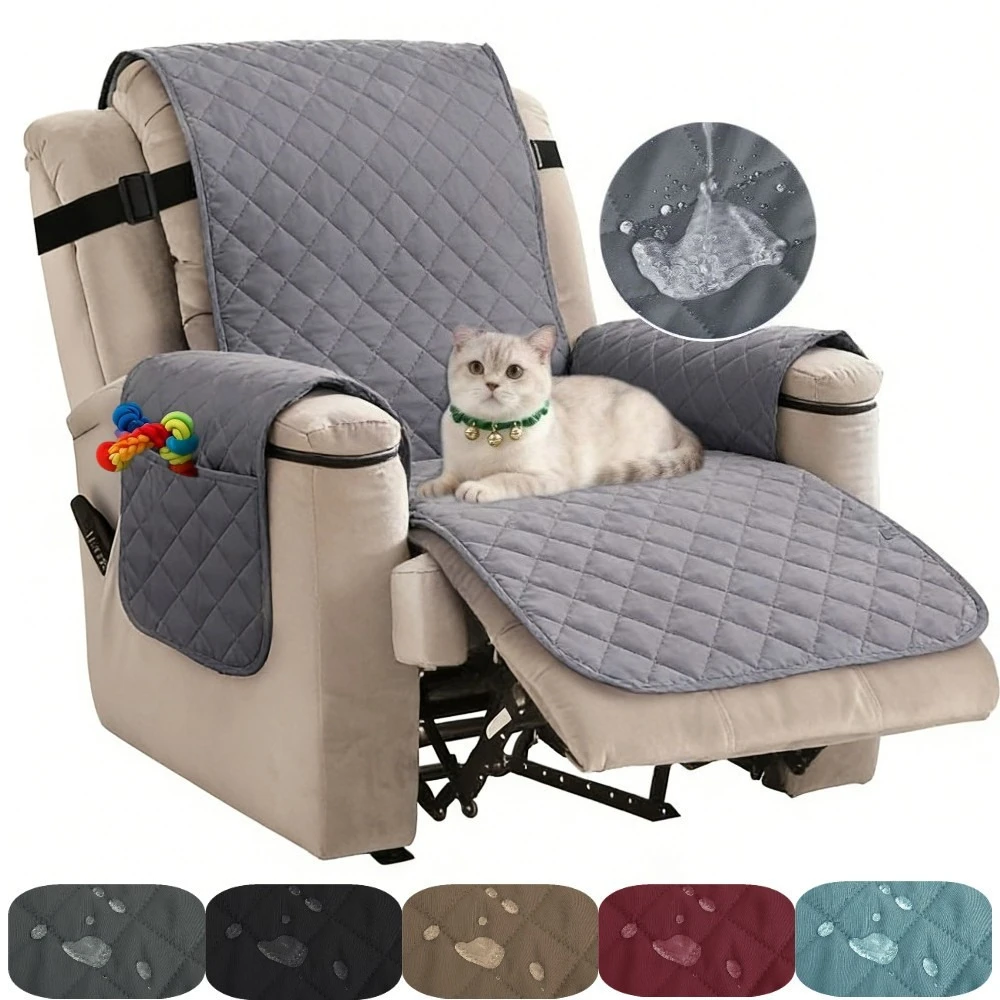 Reversible Recliner Sofa Covers Waterproof Armchair Slipcovers with Pockets Furniture Protector with Elastic Straps for Pets
