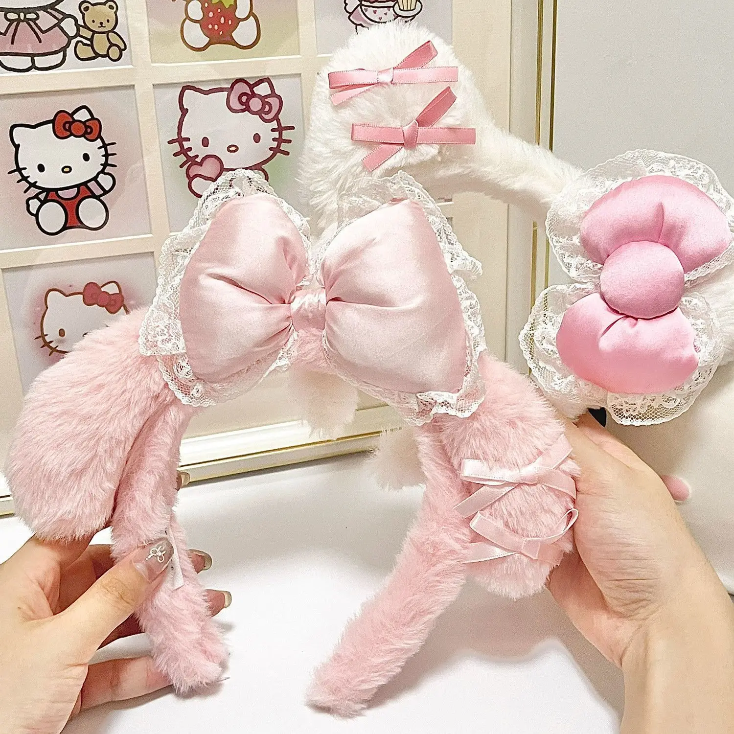 Sanrio Cute Cartoon Hello Kitty Melody Headband Face Wash Headband Plush Headband Hair Accessories