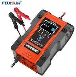 FOXSUR 6A Fully-Automatic Smart Charger, 12V 24V Battery Charger, Battery Maintainer, Battery Desulfator AGM GEL WET Lithium