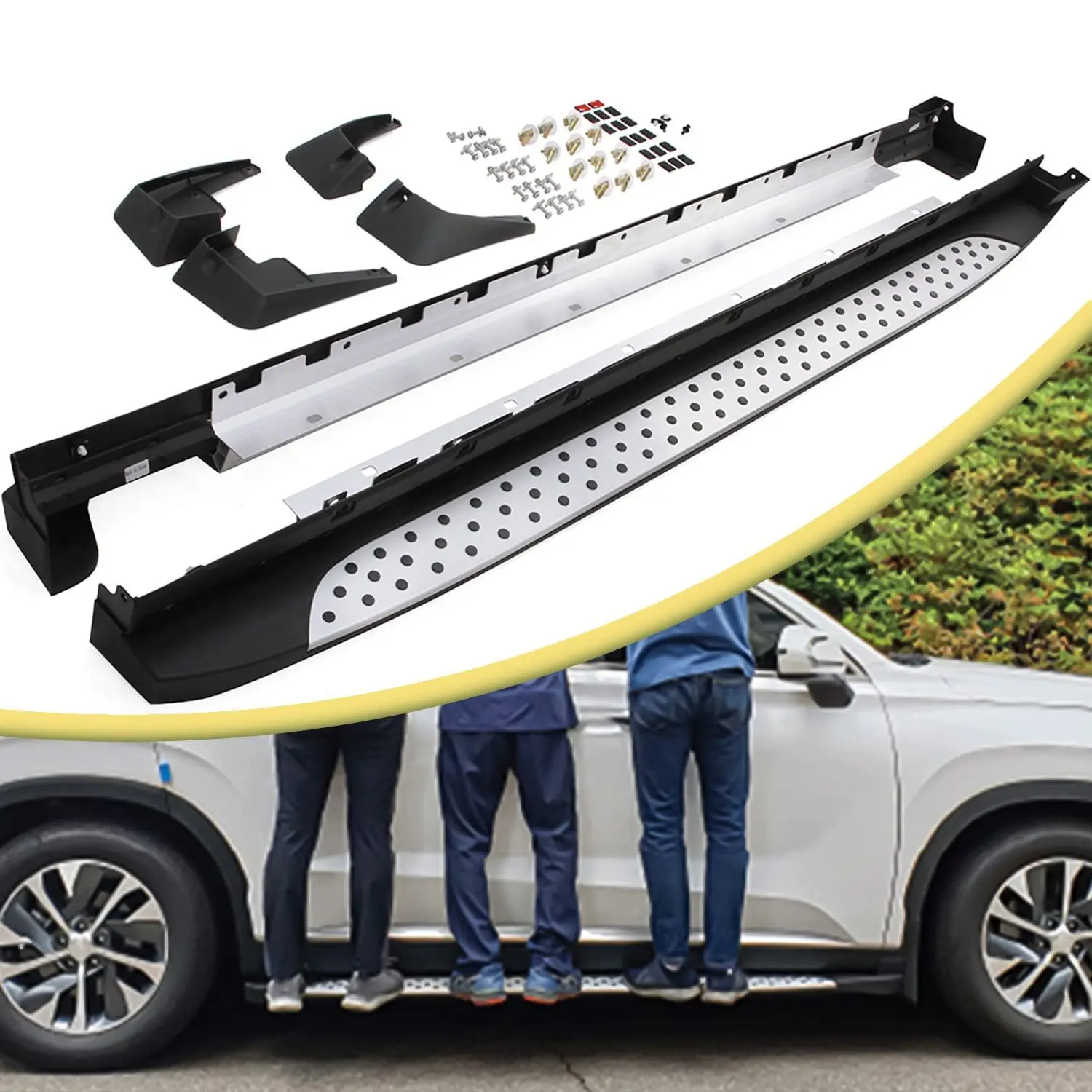 Estribos aptos para Hyundai Palisade 2020-24 Pasos laterales Nerf Bar con guardabarros
