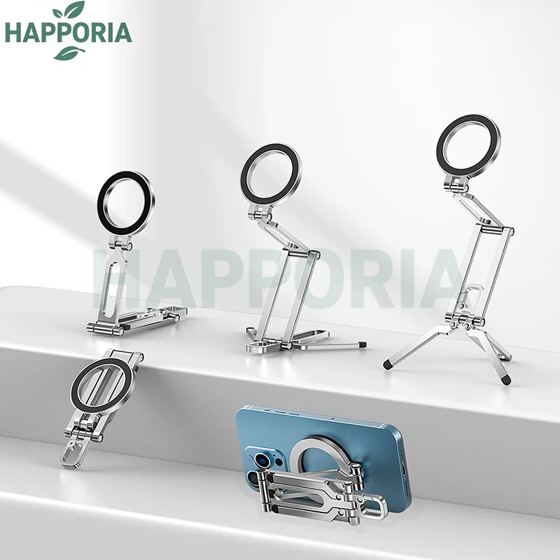 

Magnetic Phone Tripod Stand Mini Foldable Aluminum Holder 360° Adjustable Strong Magnet for Travel Vlog Desk MagSafe Compatible