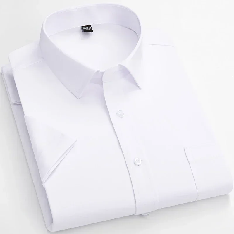 Men’s Business Short Sleeve Shirts Elegant Plain Stretch No Iron Office Formal Dress Shirt Casual Standard Male Workwear Shirt