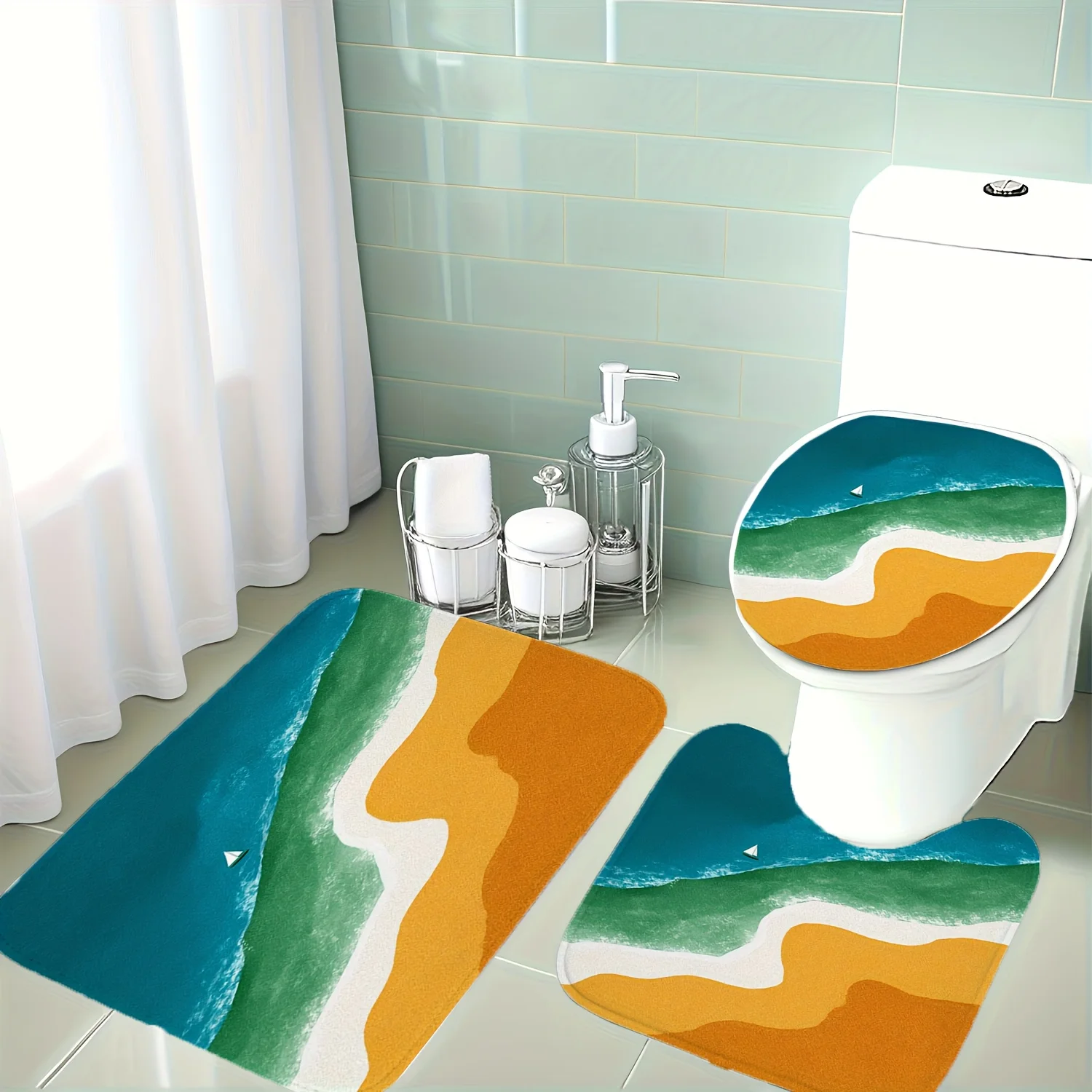 

Christmas Decorations, 3pcs Set in Coastal Abstract Style with Blue, Green, Orange, and White Tones, Featuring Flowing Color Blo