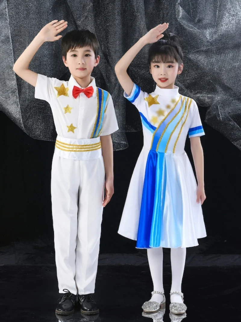 Children's chorus costume Red Song choir boys and girls new poetry recitation performance costume stage costume