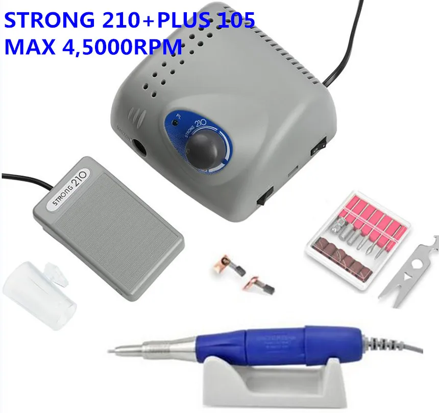 Strong 210 PLUS 105L 65W 45000RPM Electric Nail Drill Machine Model Handpiece Manicure Pedicure Nail File Bit Nail Art Equipment