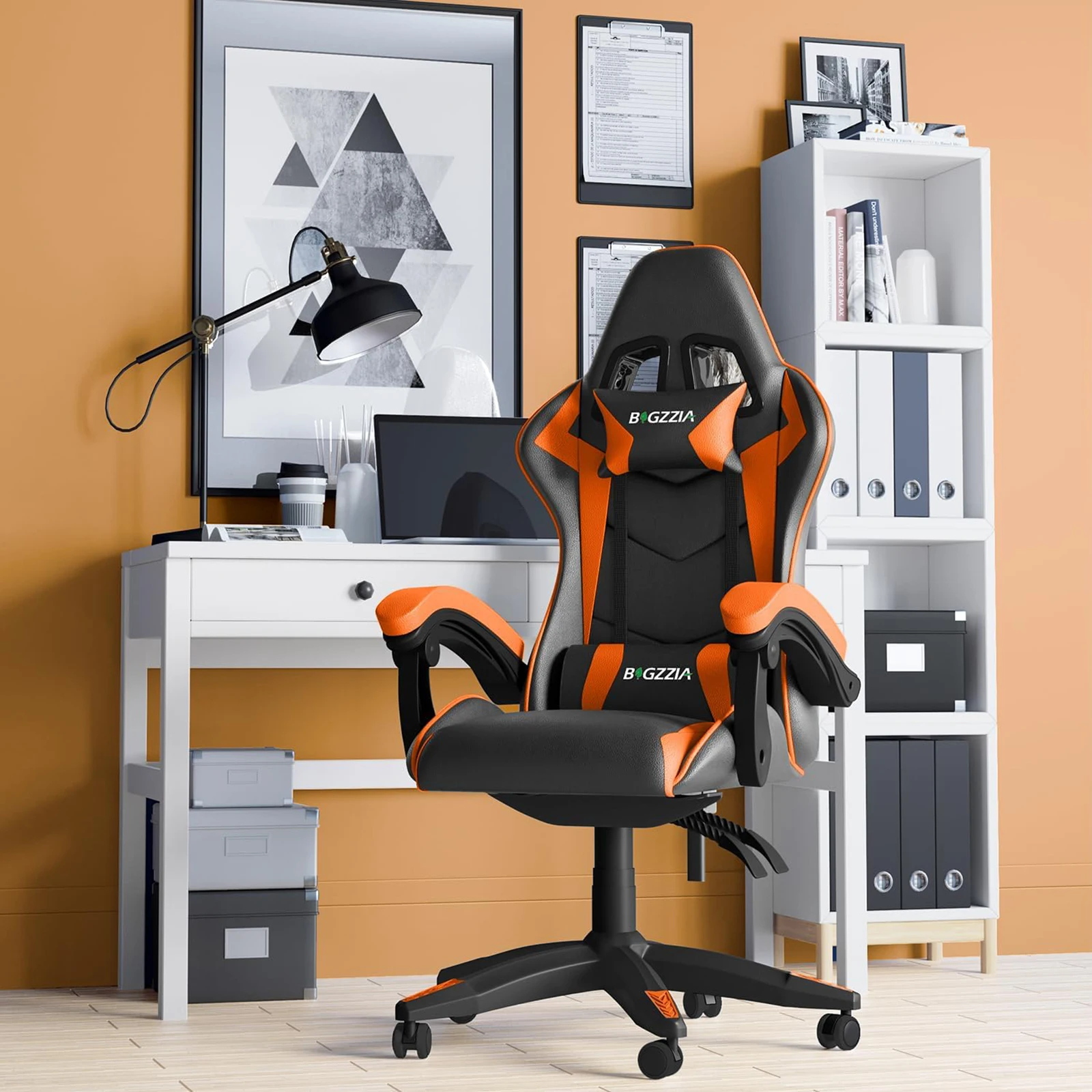 Gaming Stuhl Bürostuhl ergonomischer PU Leder Computer Schreibtischs tuhl mit Kopfstütze und Lordos stütze Spiels tühle Renn stuhl