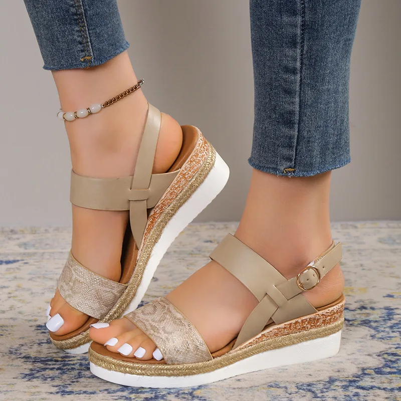 

Women's Sandals 2023 Summer Snake Print Wedge Sandles Plus Size Platform Woman Lightweight Non Slip Beach Sandalias De Mujer