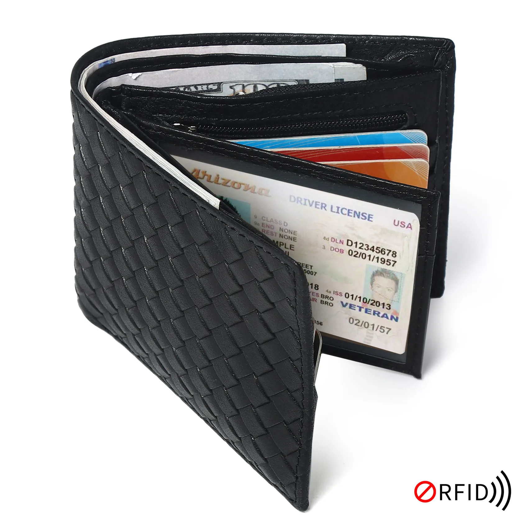 Men's Wallet Luxury Design Card Holder RFID Purse Genuine Leather Simple Purses Vintage Woven Wallet Cowhide Slim Money  Clip