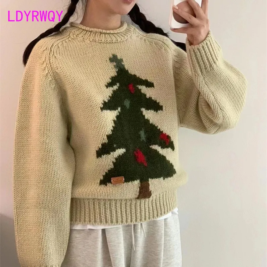 

Christmas atmosphere retro jacquard sweater for women 2023 new autumn and winter thickened knit top