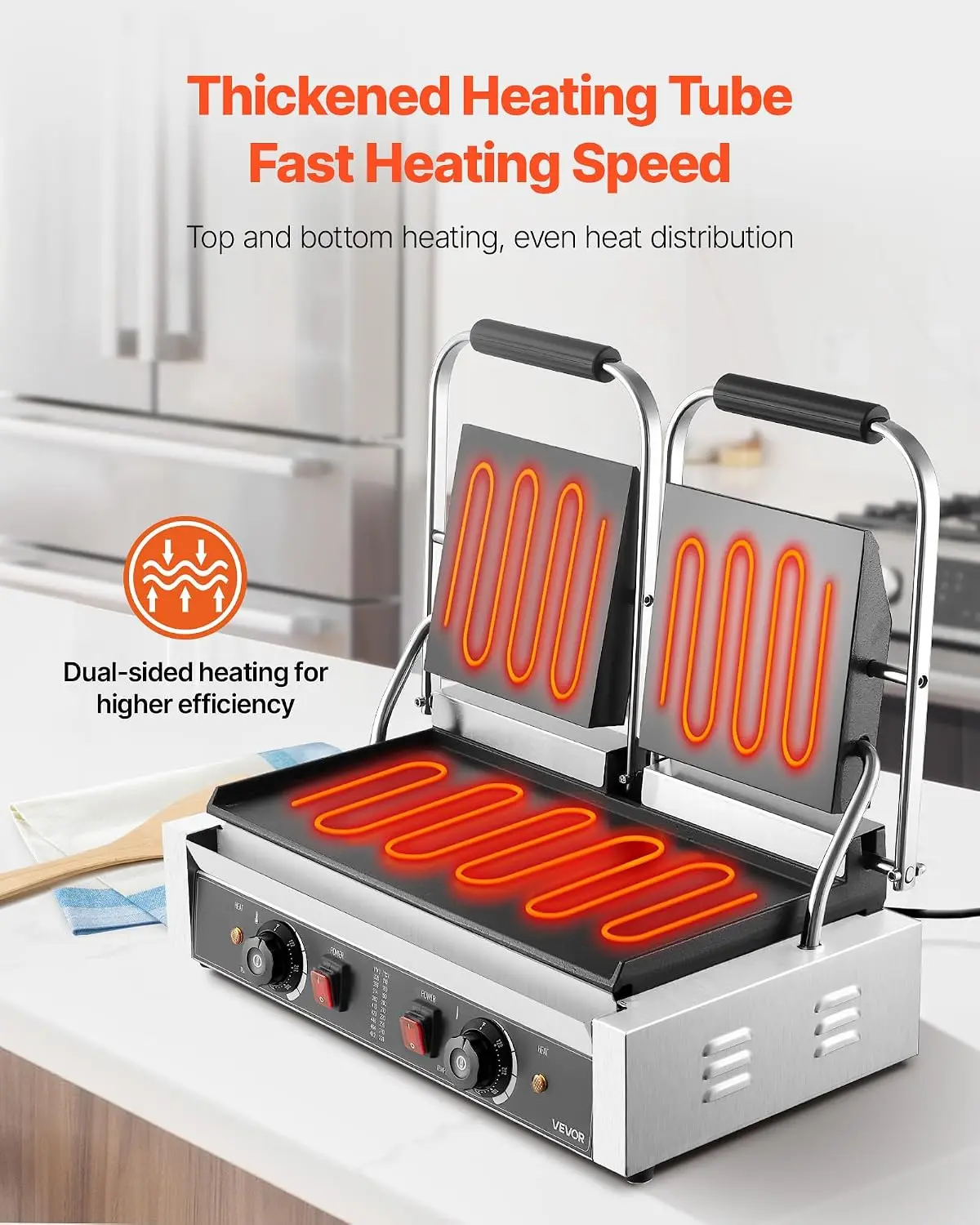 Commercial Panini Grill, 3600W Electric Sandwich Panini Maker, Stainless Steel Double Sandwichs Press with Handle and Temp Contr