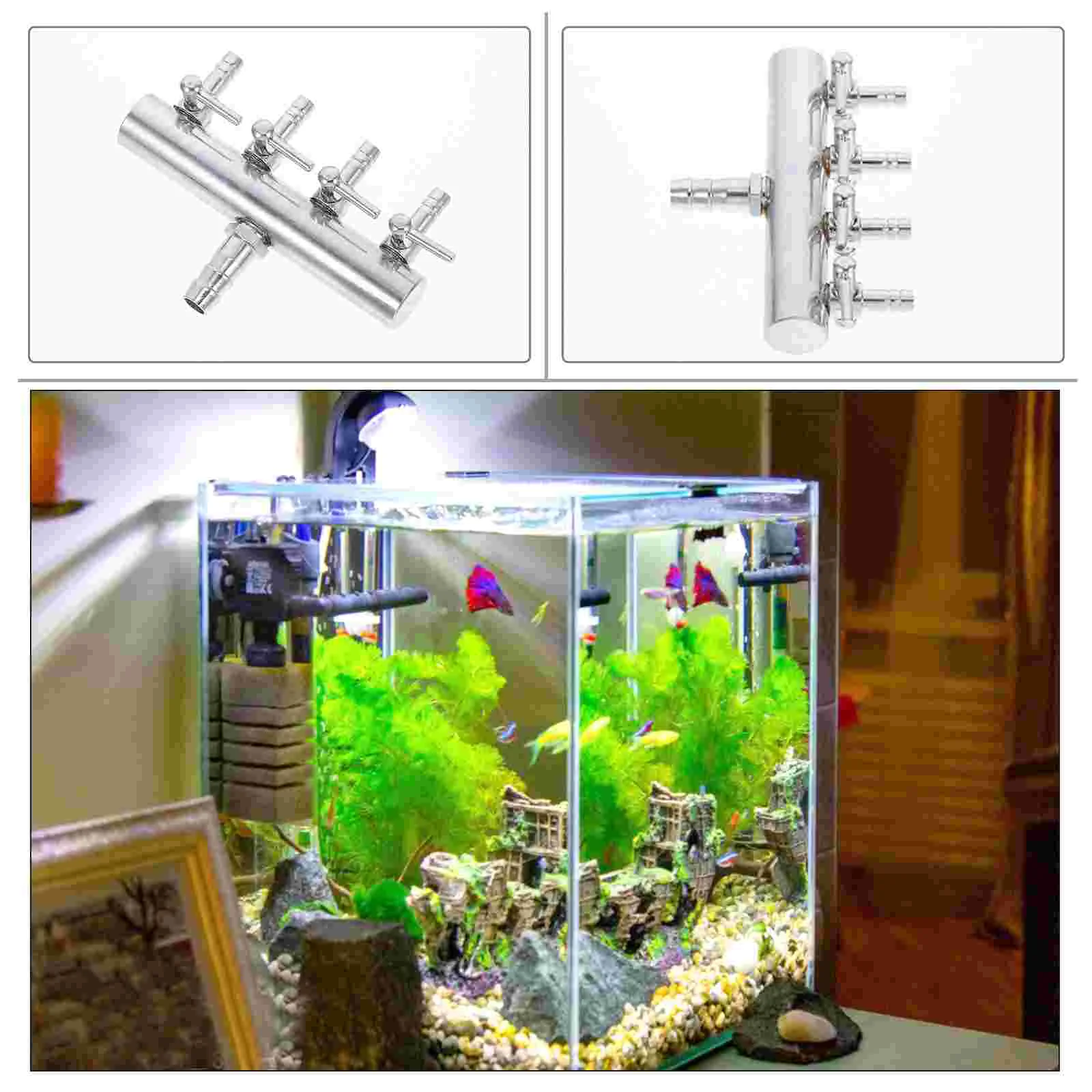 2 Ways Splitter Aquarium Air Pump Flow Lever Oxygen Tube Distributor Leverage Stainless Steel