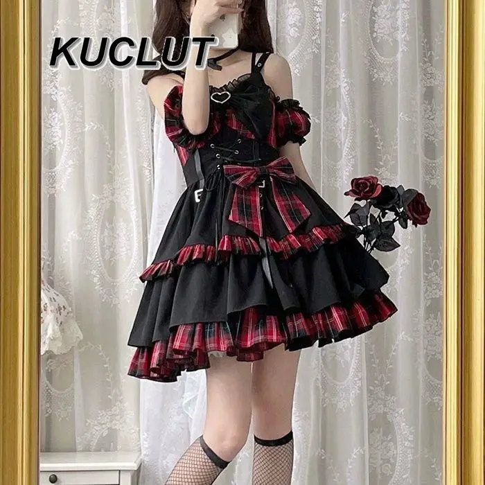 

Girl Gothic Y2k Lolita High Waist Women's Suspender Dresses Sweet Cute Streetwear Style 2025 New Short Mini Dress for Lady