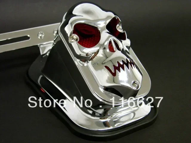 

CHROME SKULL METAL PLATE BRACKET TOMBSTONE TAIL LIGHT FOR HARLEY CUSTOM CHOPPER