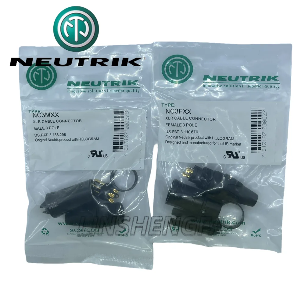 60PCS/Lot NEUTRIK 3-core cannon female NC3FXX black gold-plated 3-core cannon male NC3MXX microphone plug