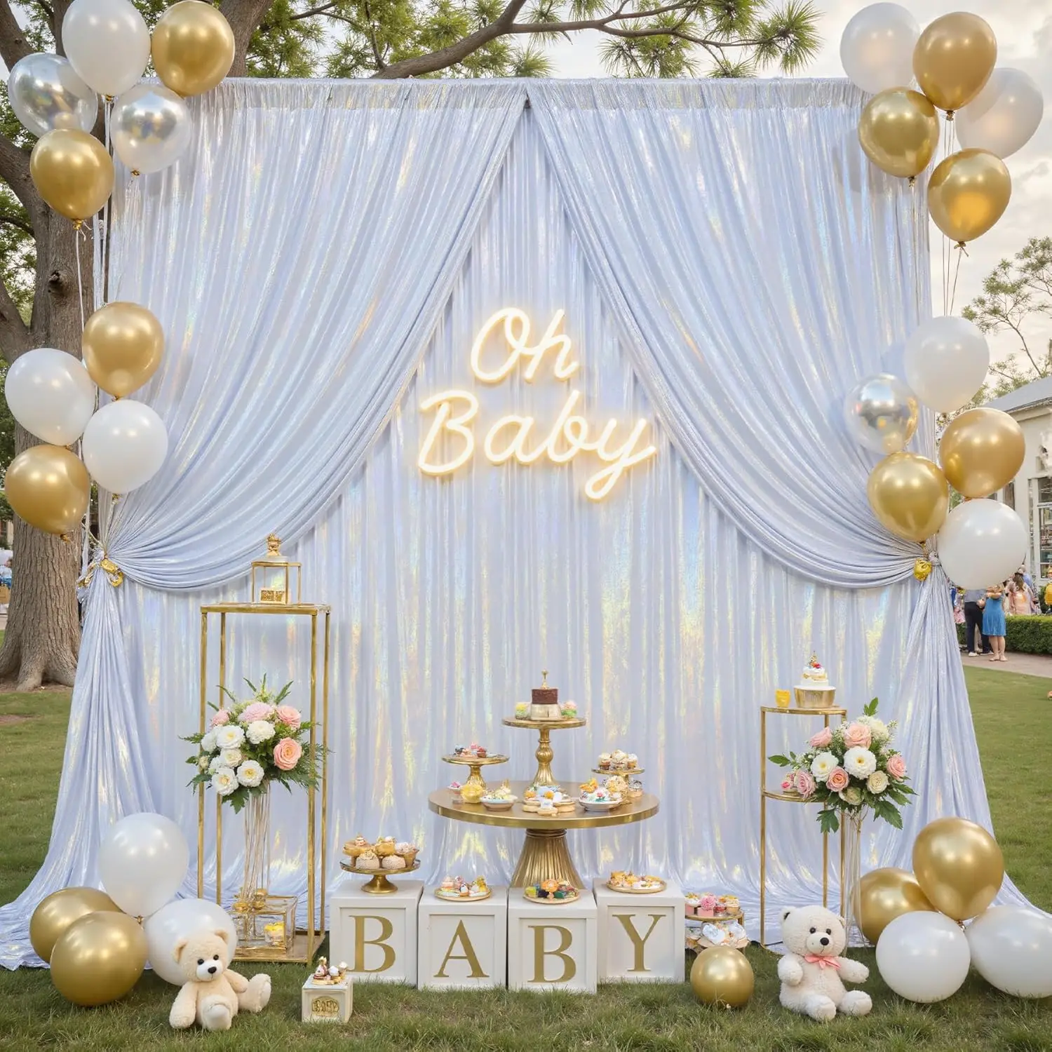 

2.3x10FT Wrinkle Free Glitter 1panel Shimmer Drapes Backdrop Photo White Sequin Curtain for Wedding Party Christmas Decorations